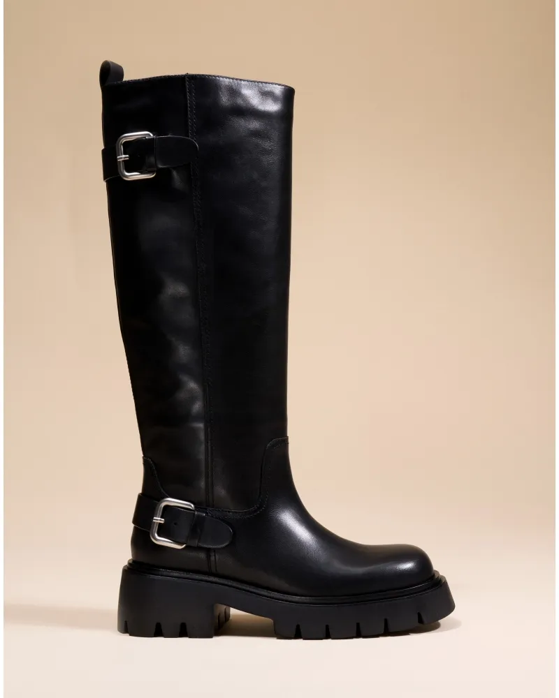BLACK BOOTS WITH CHUNKY TREADED SOLES IN LEATHER HERPEN BLACK