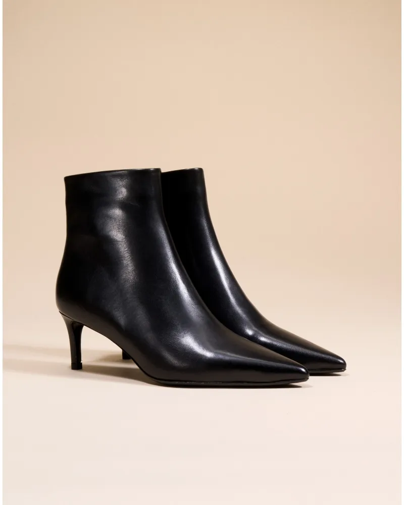 Bottines à talon et bout pointu Noura Low Black Calf