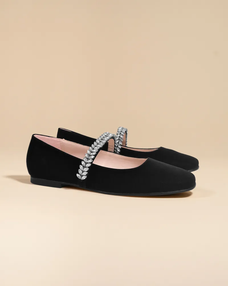 Ballerines en cuir noir à strass Patsy Black