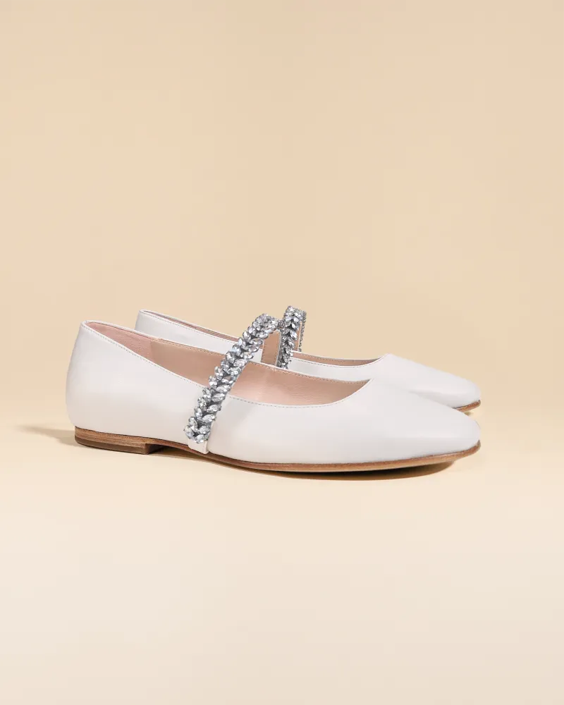 Ballerines en cuir blanc à strass Patsy White