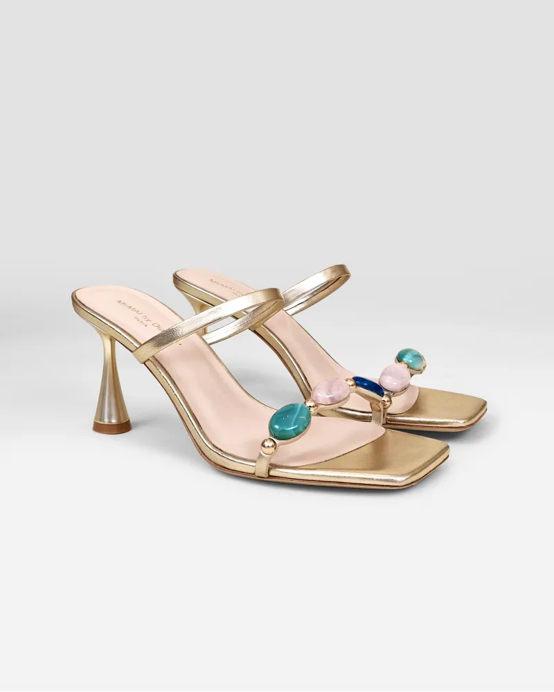 Mules dorées à cabochons multicolores Naxos Gold