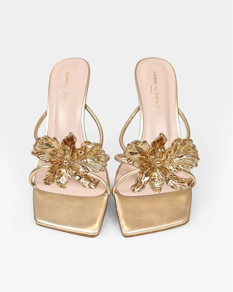 Mules à brides en cuir doré et accessoires interchangeables Thira Gold