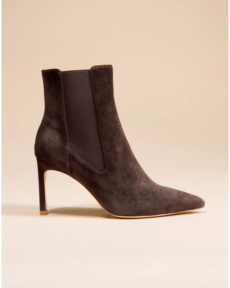 Bottines à talon et bout pointu Dora Chocolate Suede