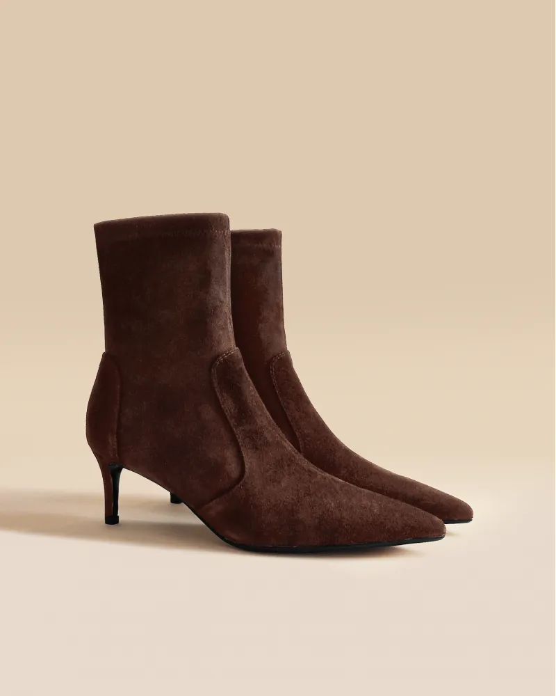 Pointed-toe heel boots Ophelia Low Chocolate
