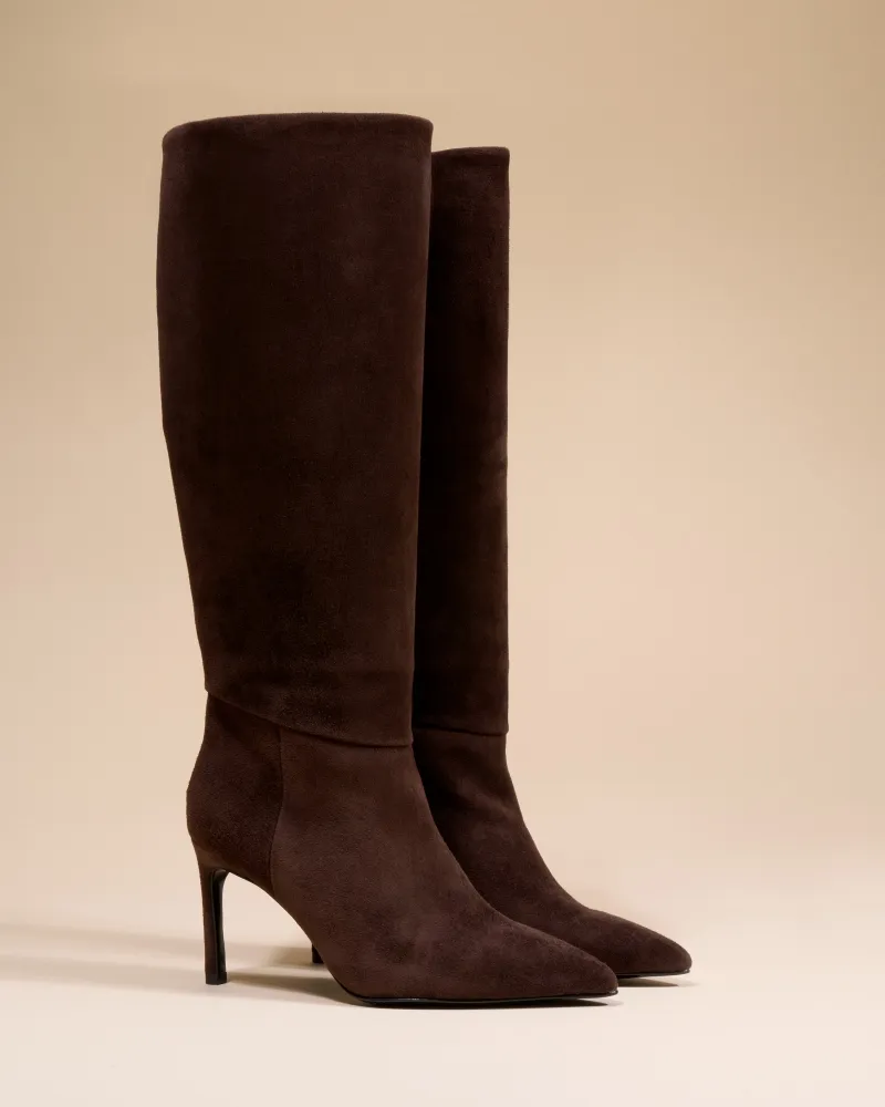 Boots with stiletto heel and pointed toe Coco Chocolate Suede