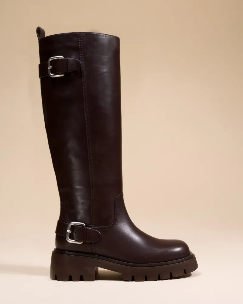 CHOCOLATE BOOTS WITH CHUNKY TREADED SOLES IN LEATHER HERPEN CHOCOLATE