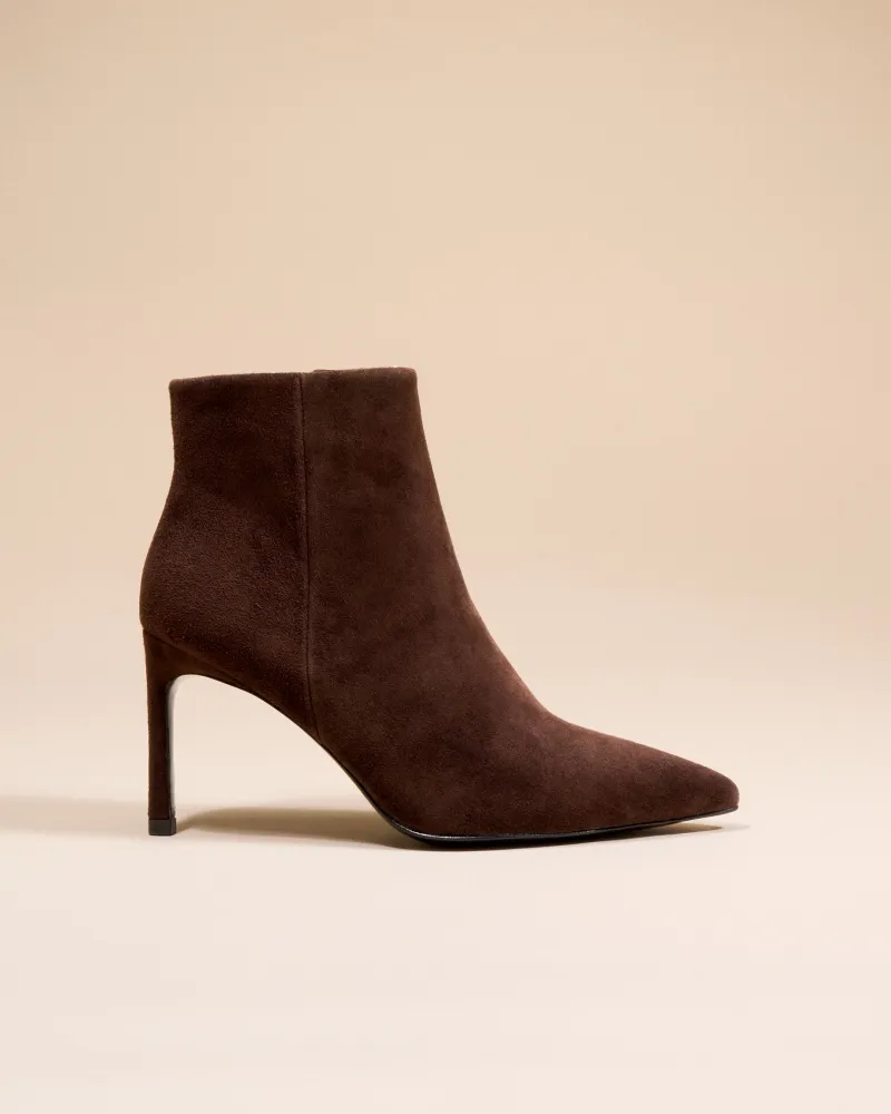 Ankle boots with heel and pointed toe Noura Chocolate Suede