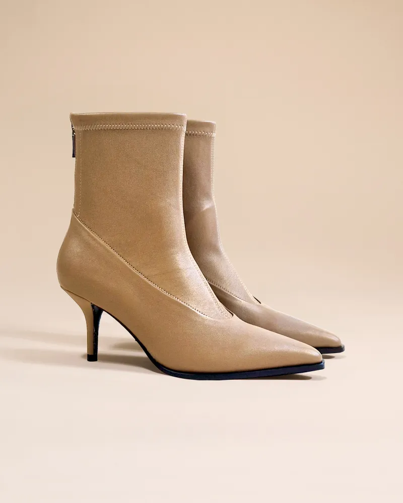 BEIGE POINTED-TOE ANKLE BOOTS WITH STILETTO HEEL ANDO BEIGE