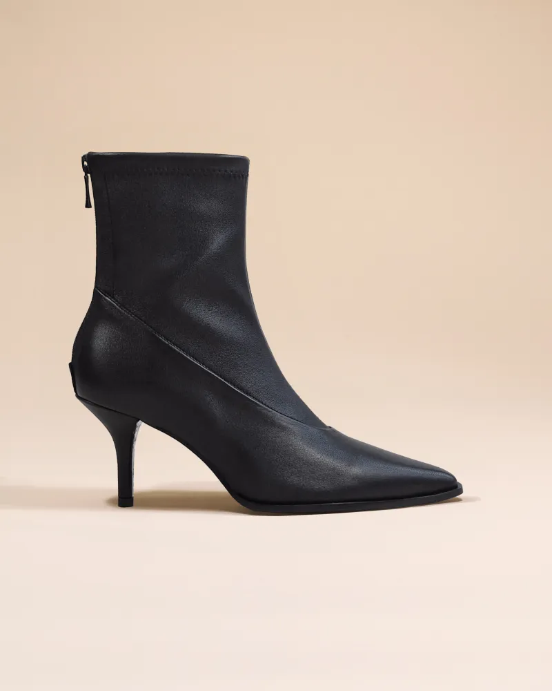 BLACK POINTED-TOE ANKLE BOOTS WITH STILETTO HEEL ANDO BLACK CALF