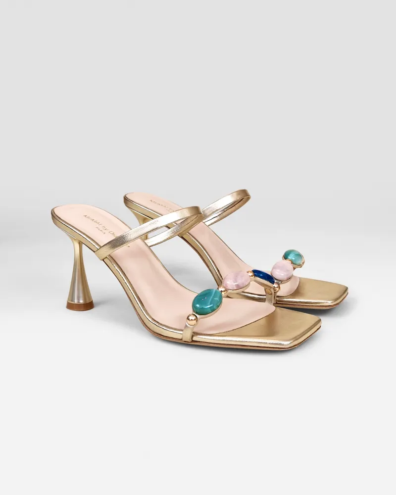 Naxos Gold Mules with Multicolored Cabochons