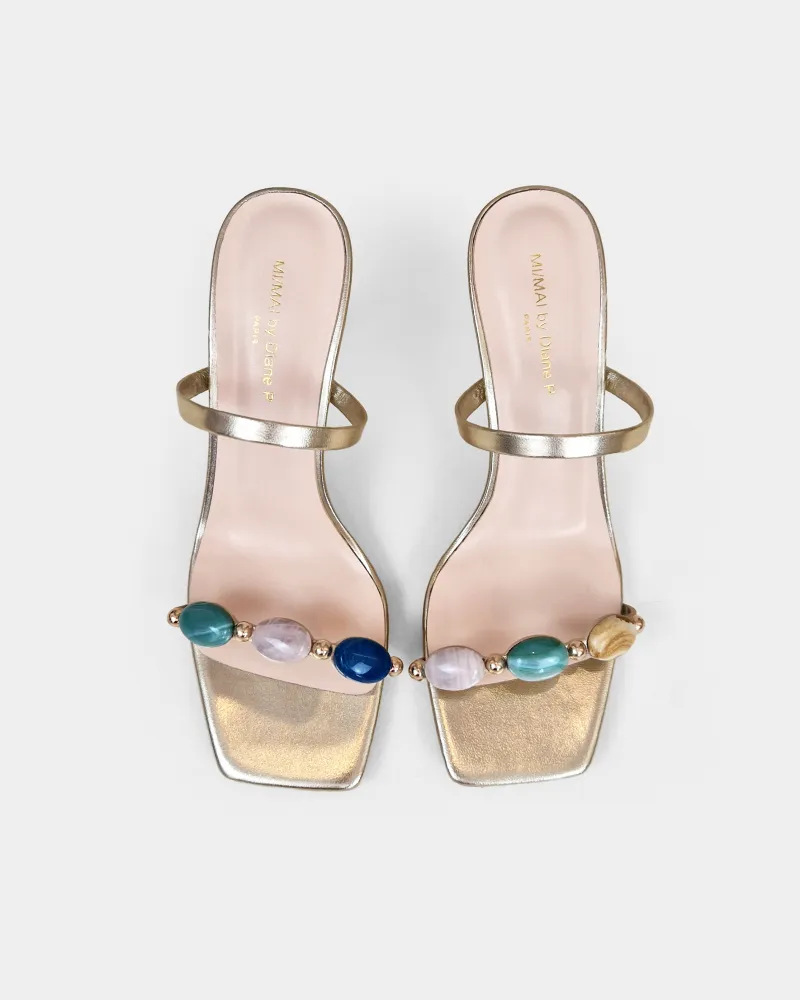 Naxos Gold Mules with Multicolored Cabochons