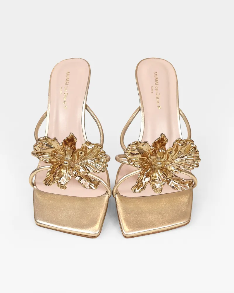 Thira Gold Strappy Mules with Interchangeable Accessories