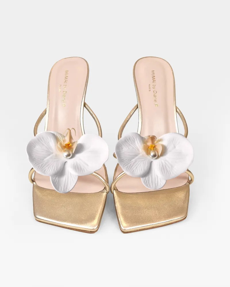 Thira Gold Strappy Mules with Interchangeable Accessories
