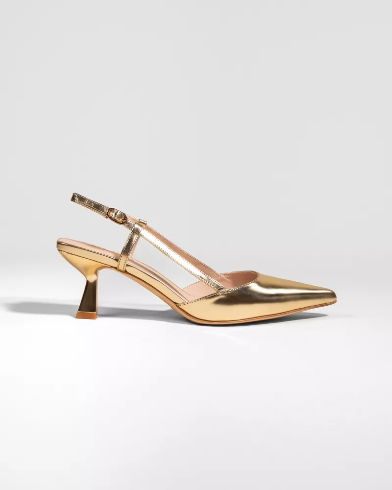 Small sling-back heel stiletto in gold leather Corto Gold