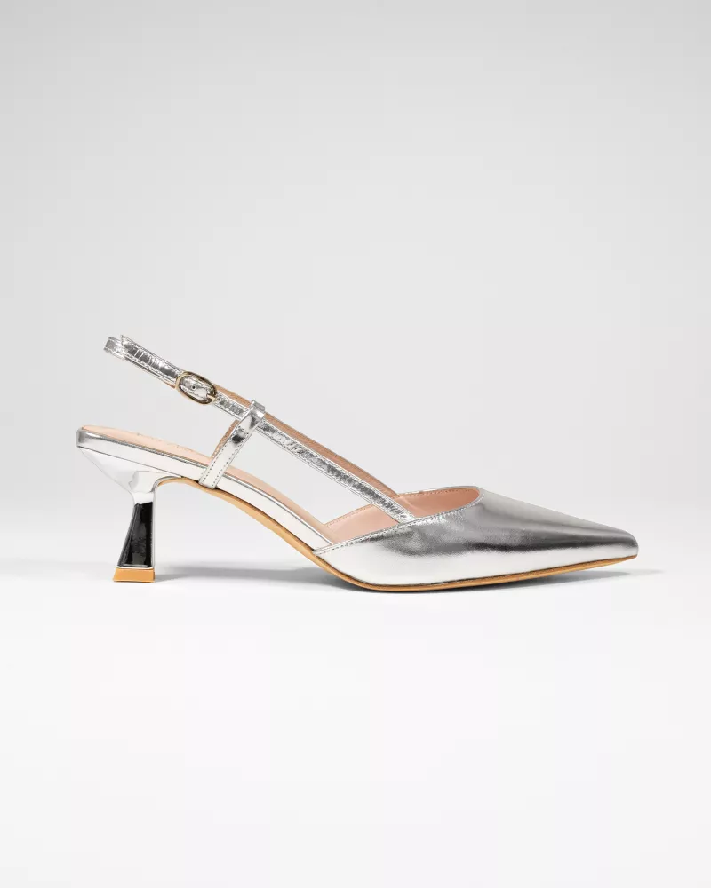 Corto Silver Low-Heeled Slingback Pump