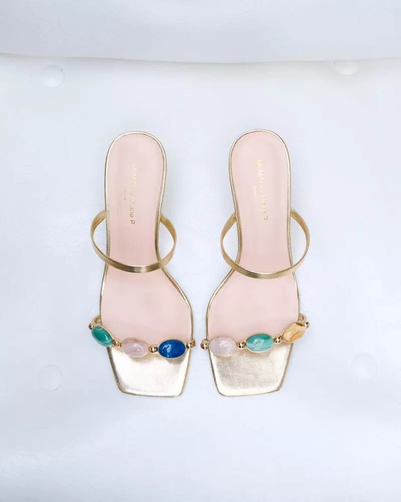 Naxos Gold Mules with Multicolored Cabochons