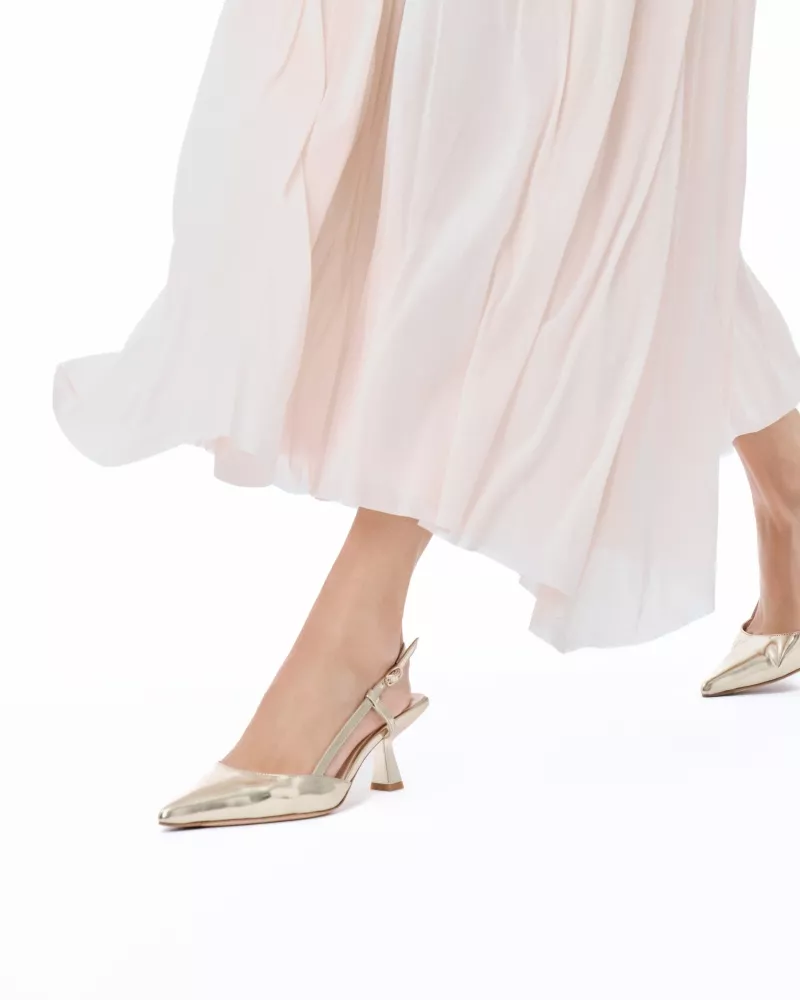 Small sling-back heel stiletto in gold leather Corto Gold