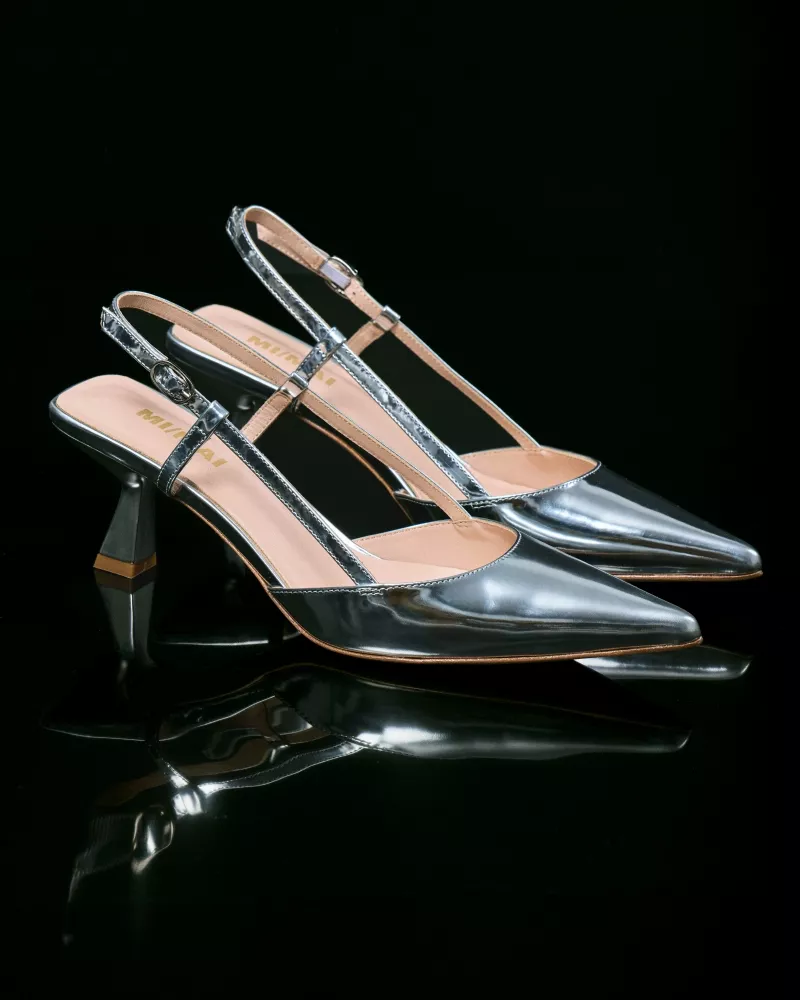 Corto Silver Low-Heeled Slingback Pump