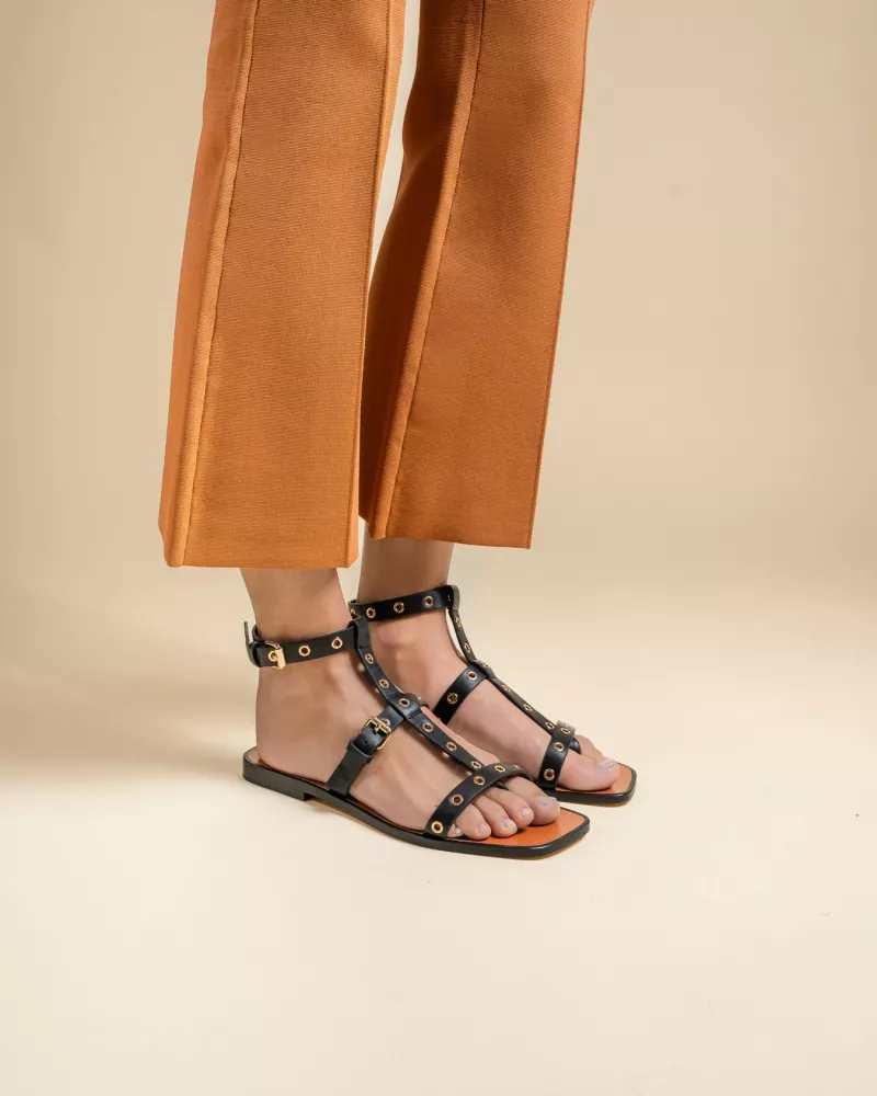 Bonnie Black Flat Strappy Sandals