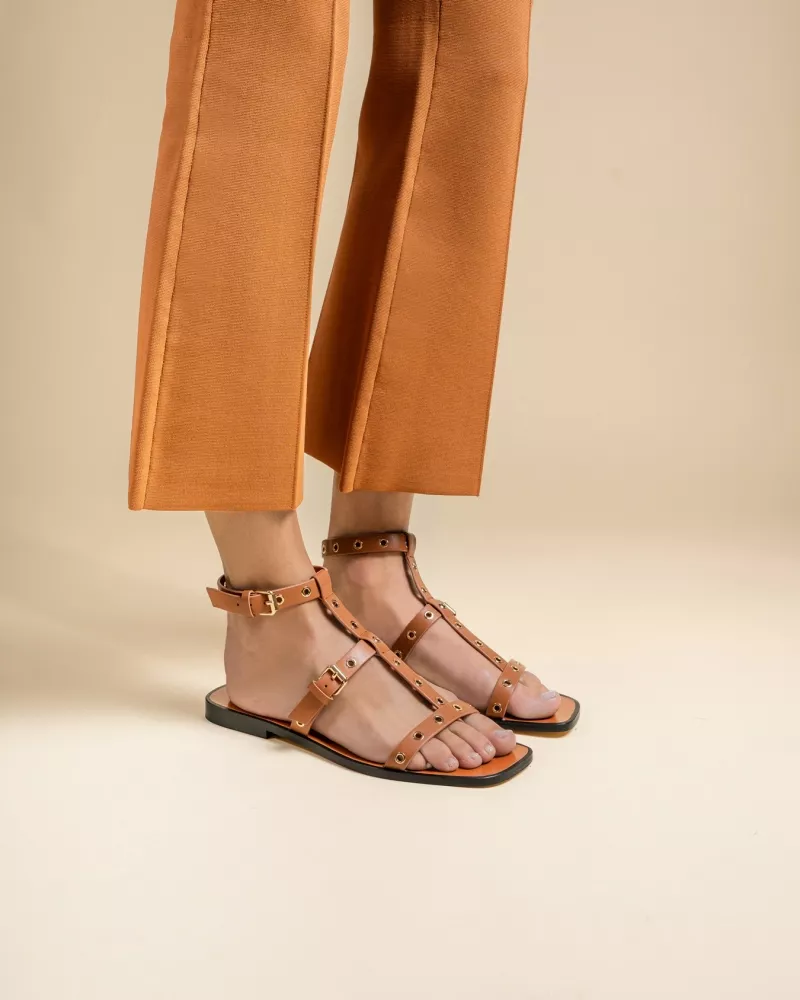 Bonnie Brown Flat Strappy Sandals