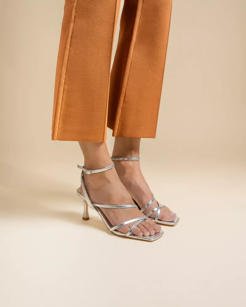Venice Silver High-Heeled Strappy Sandals