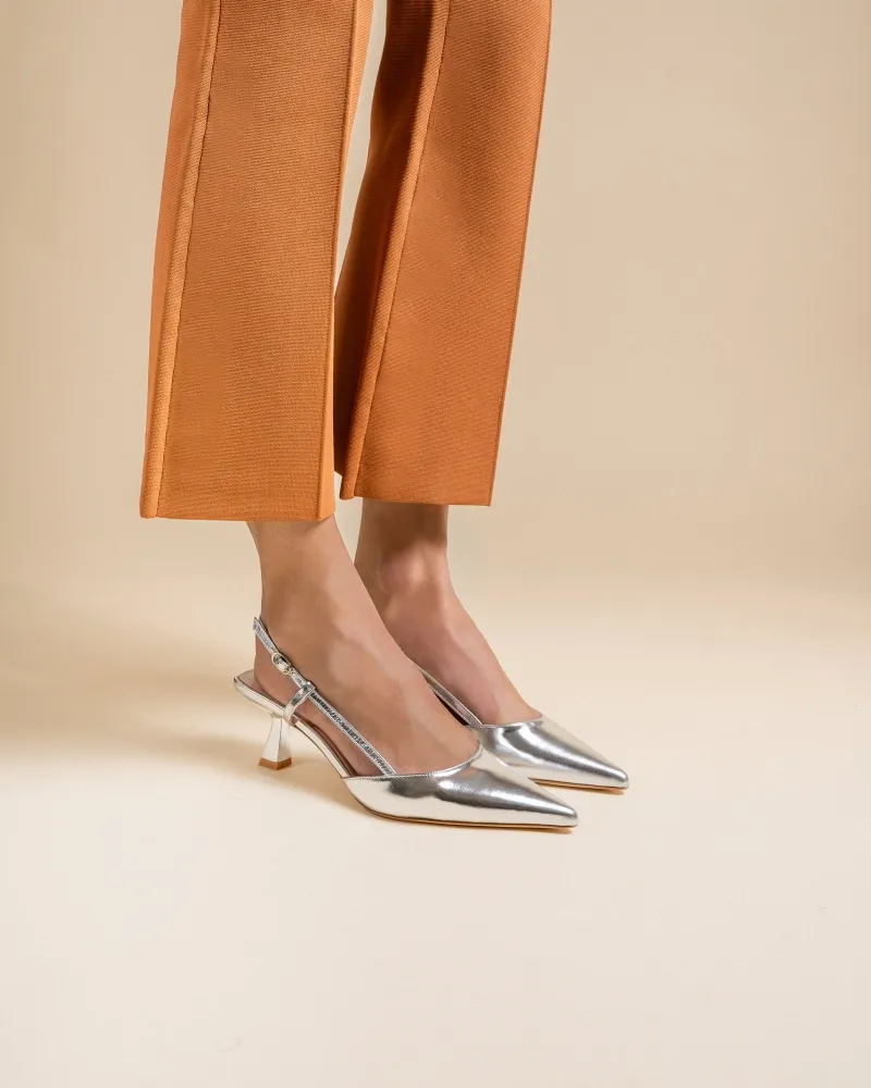 Corto Silver Low-Heeled Slingback Pump