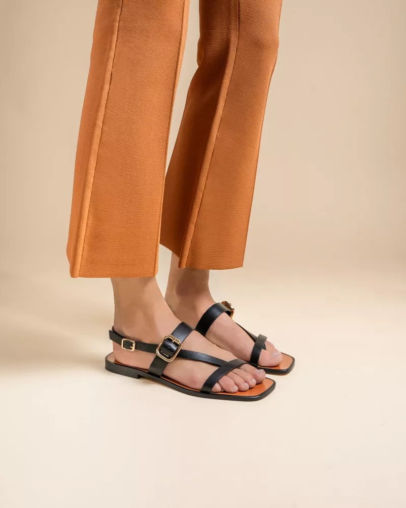 Twill Black Flat Sandals