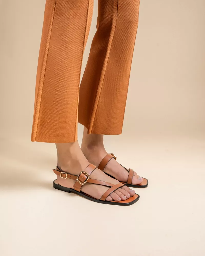 Twill Brown Flat Sandals