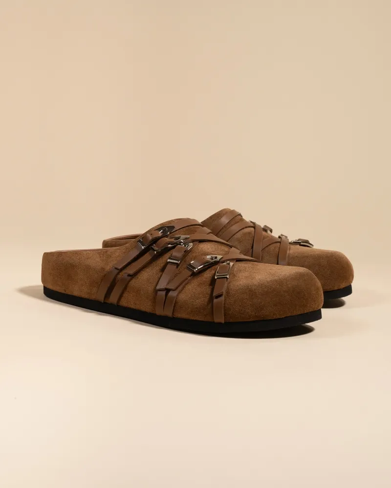 Clogs with straps and buckles Toledo Brown Suede