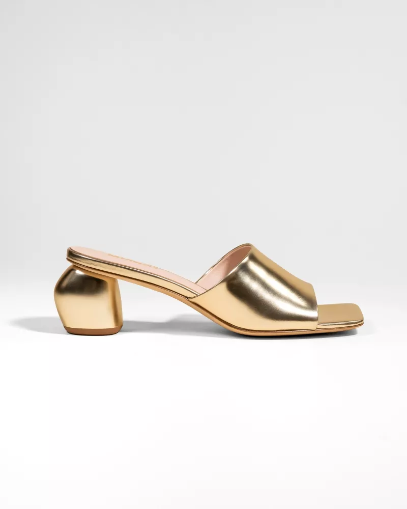 Leather mule with small heel Gemma Low Gold