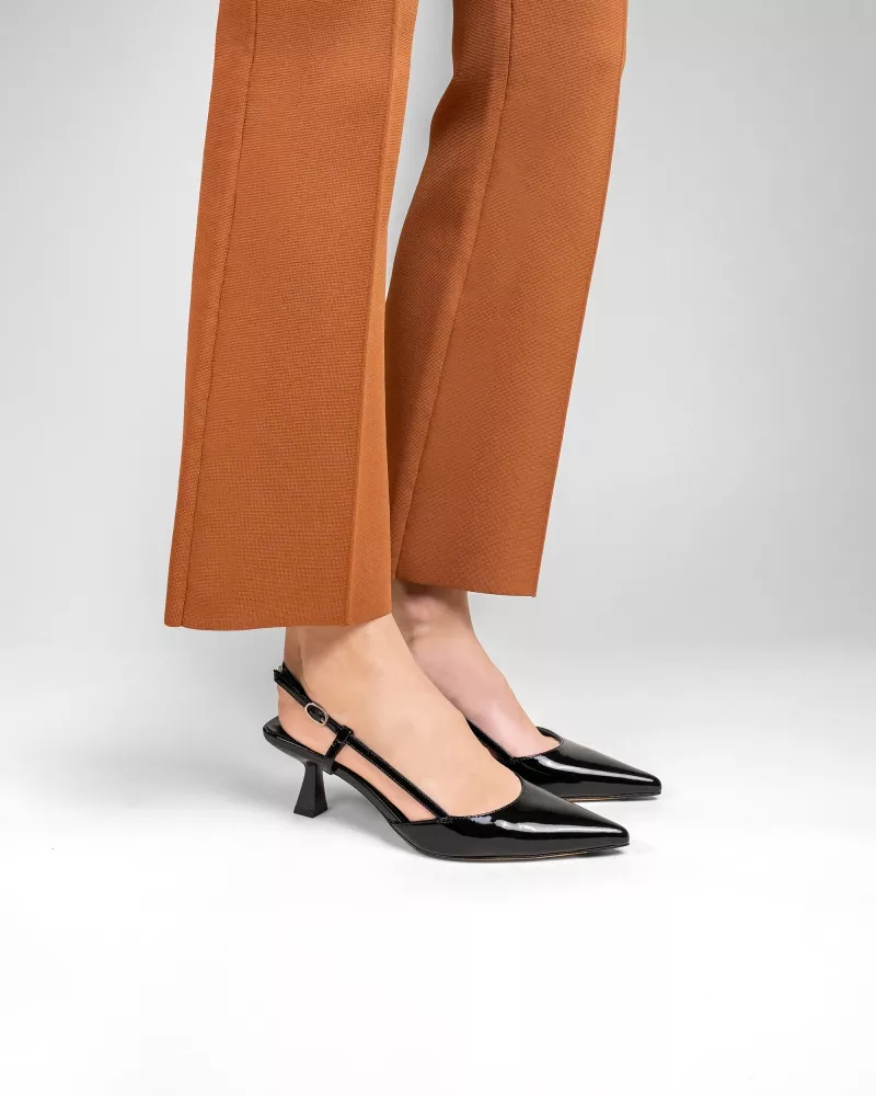 Black patent leather slingback stiletto Corto Black Mirror