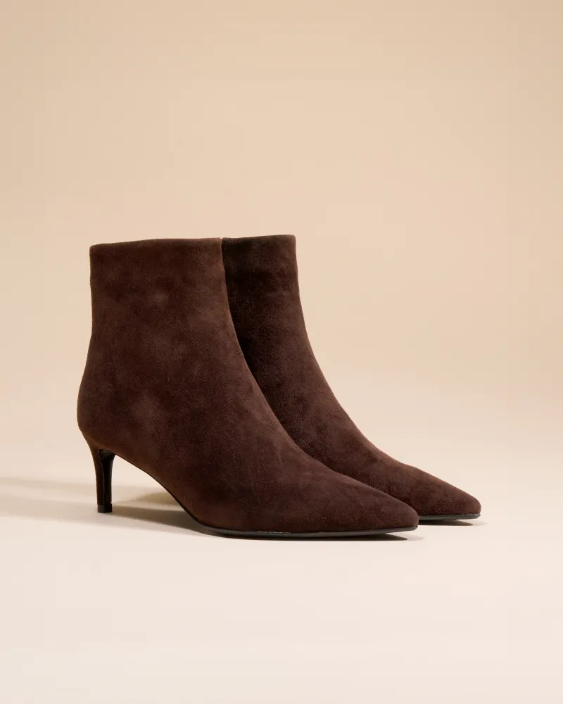 Ankle boots with heel and pointed toe Noura Low Chocolate Suede