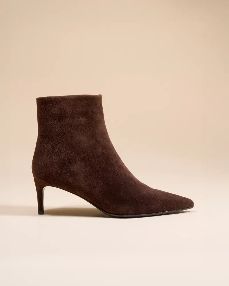 Ankle boots with heel and pointed toe Noura Low Chocolate Suede