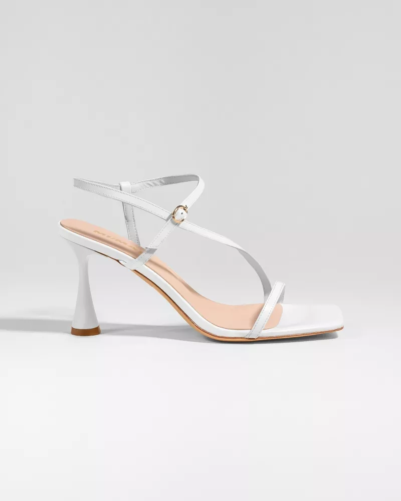 Strappy sandal with square toe in white leather Sally White