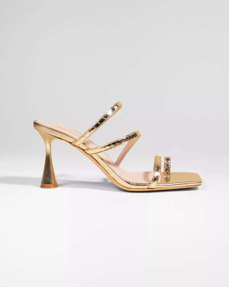 Leather sandal with strap and square toe Sorento Gold Snake