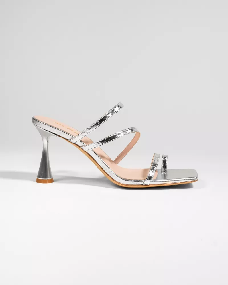 Leather sandal with strap and square toe Sorento Silver Snake