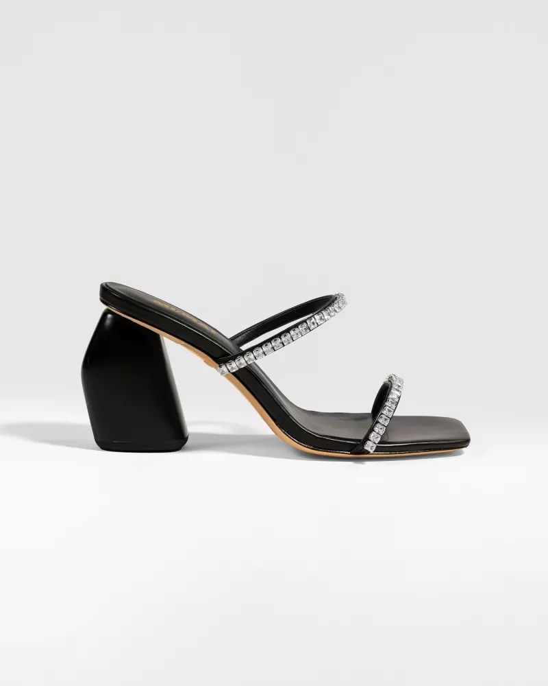 Sandale mule à talon et brides en strass Tilda High Black Crystals