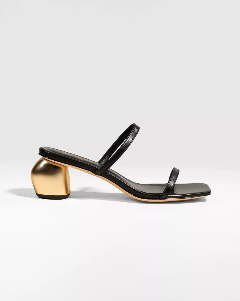 Sandale mule à petit talon doré et brides Tilda Low Black Gold