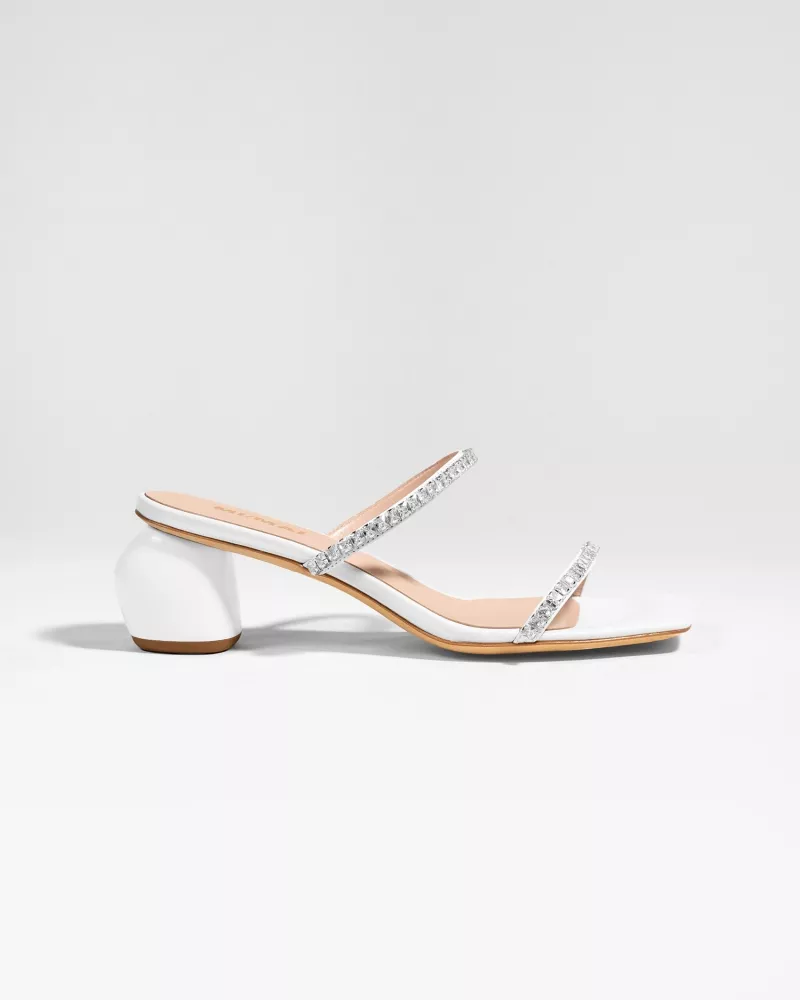 Sandale mule à petit talon et brides blanches en strass Tilda Low White Crystals