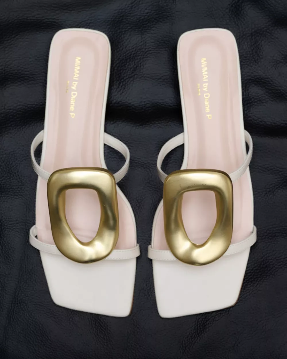 Kos White Flat Sandals with Golden Ornament