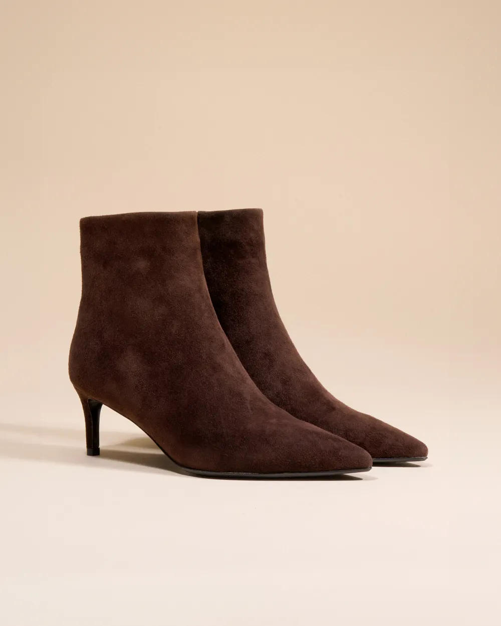 Ankle boots with heel and pointed toe Noura Low Chocolate Suede