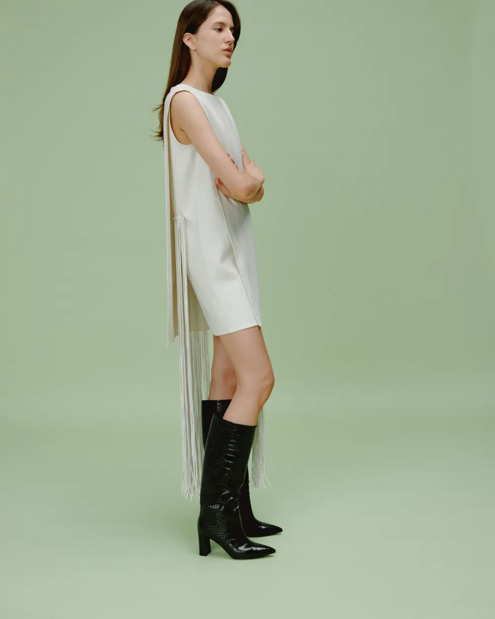 BLACK CROCODILE-STYLE BOOTS WITH HIGH BLOCK HEELS WASSILY BLACK CROC