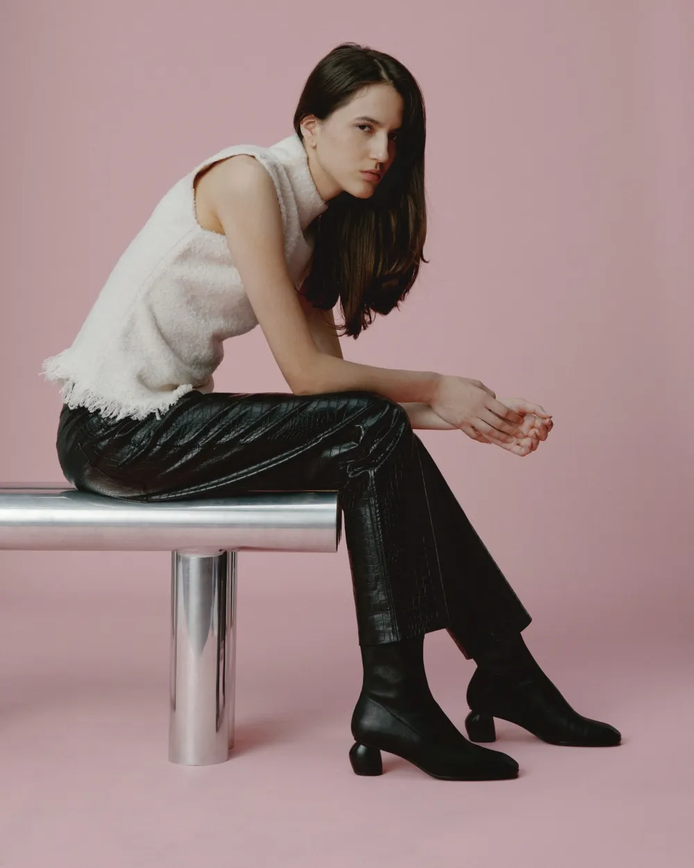 LOW-HEELED BOOTS WITH SQUARE TOES RASMUS LOW BLACK LAMB