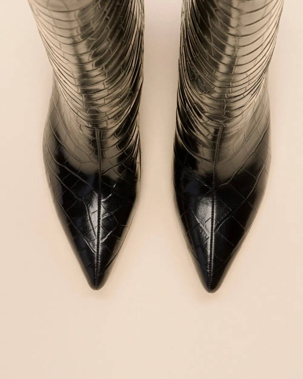 BLACK CROCODILE-STYLE BOOTS WITH HIGH BLOCK HEELS WASSILY BLACK CROC