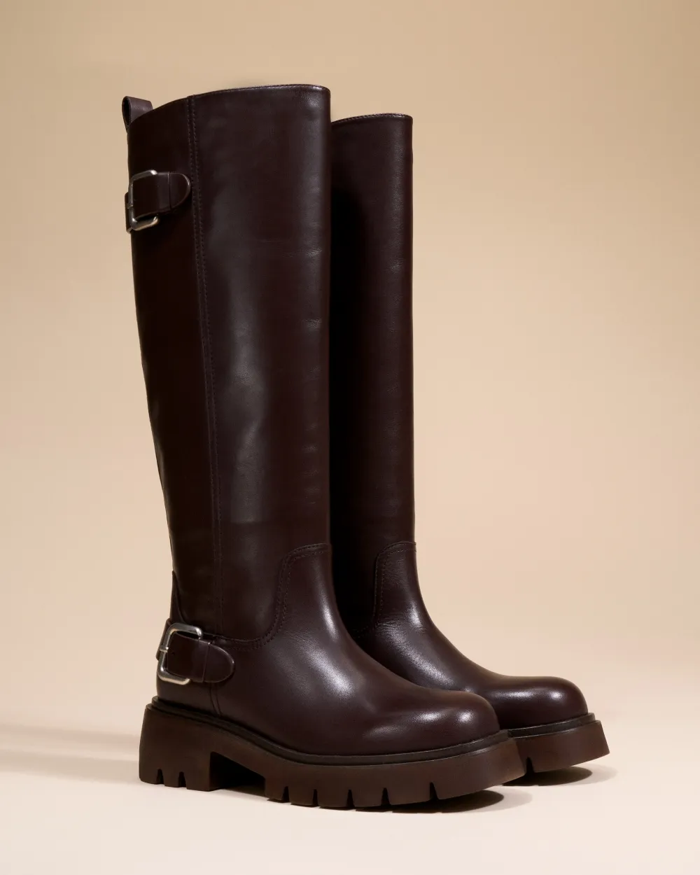 CHOCOLATE BOOTS WITH CHUNKY TREADED SOLES IN LEATHER HERPEN CHOCOLATE