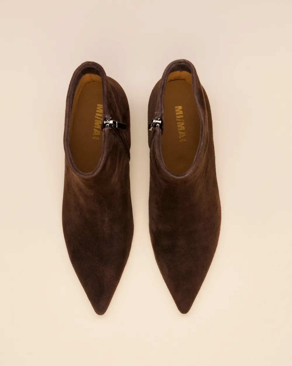 Ankle boots with heel and pointed toe Noura Low Chocolate Suede