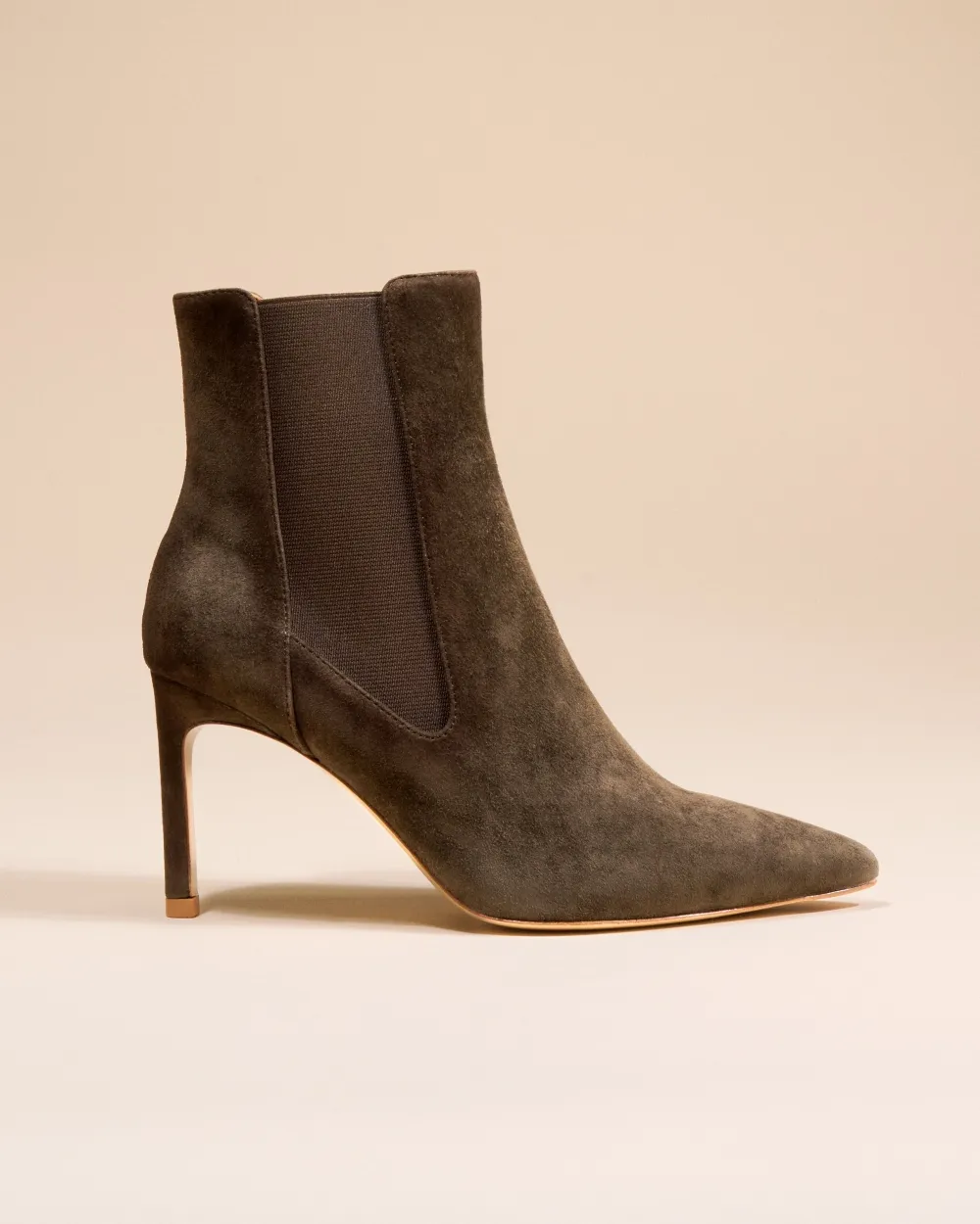 Pointed Toe Heeled Ankle Boots Dora Kaki Suede
