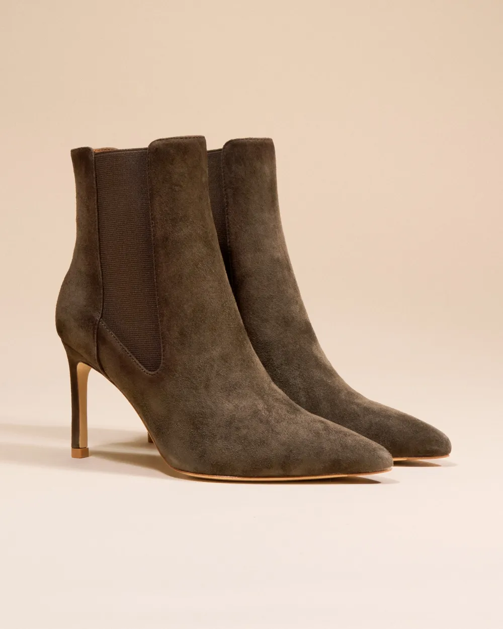 Pointed Toe Heeled Ankle Boots Dora Kaki Suede