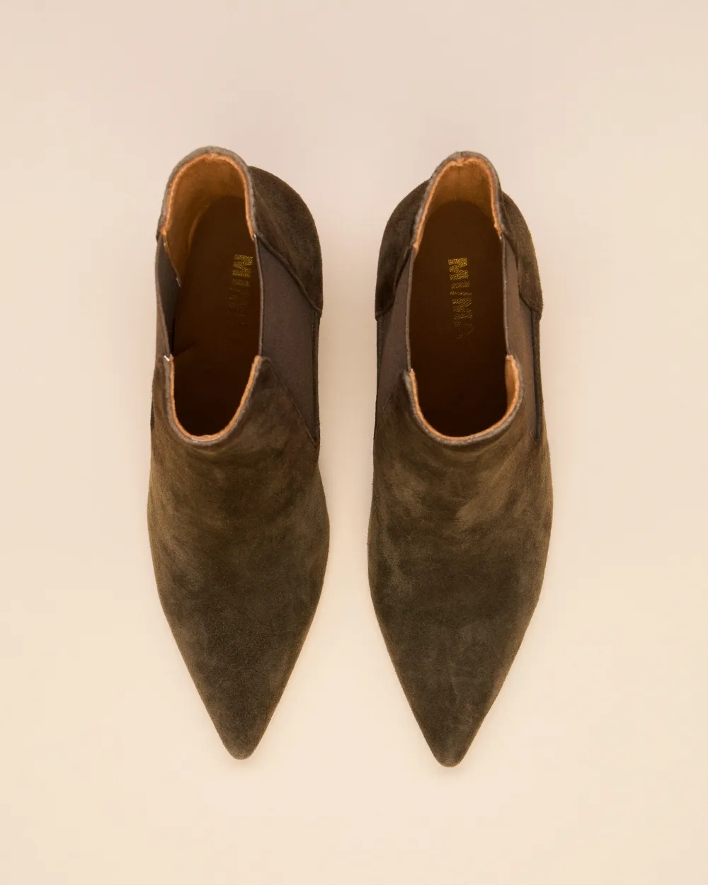 Pointed Toe Heeled Ankle Boots Dora Kaki Suede