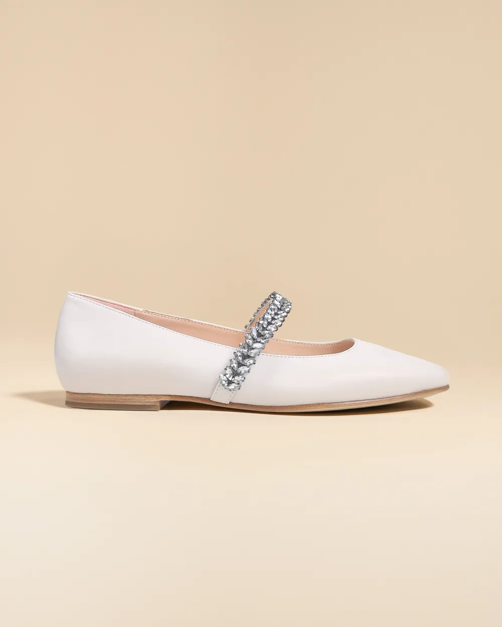 White leather ballerina flats with rhinestones Patsy White